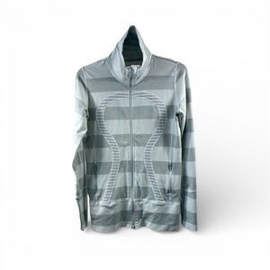 Lululemon Stride Stripped Zip Up Jacket in Light Gray Size 6